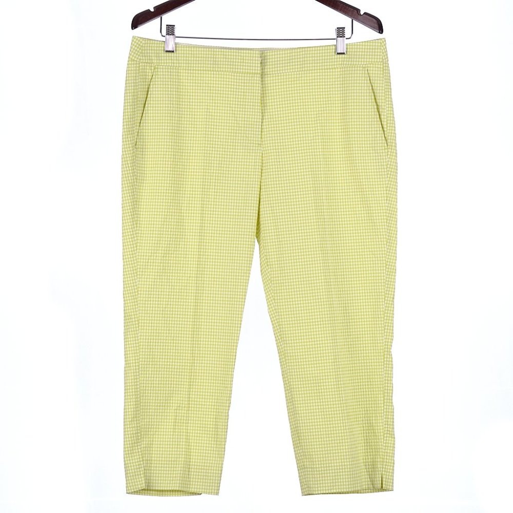 Luisa Cerano Lime Checkered Seersucker Crop Pants Size 12 - Picture 1 of 7